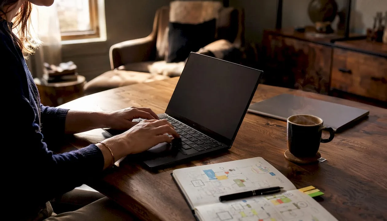 Eine Mitarbeiterin arbeitet am Computer und nutzt dabei eine Hotelmanagement-Software.