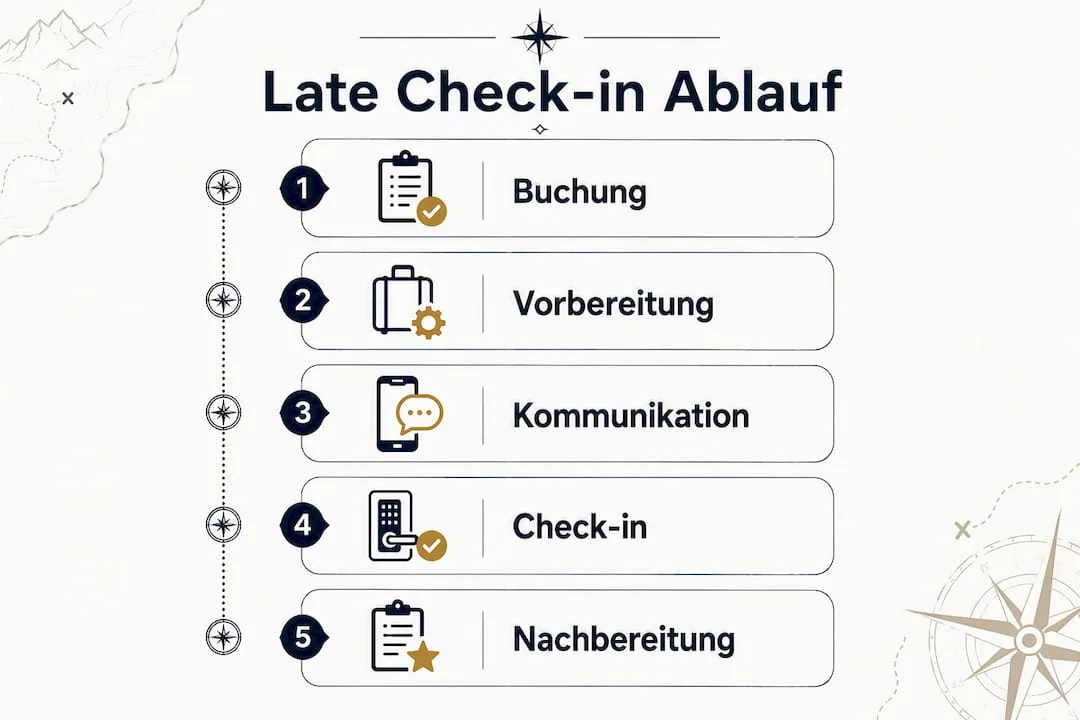 Ablauf des späten Check-ins anschaulich dargestellt