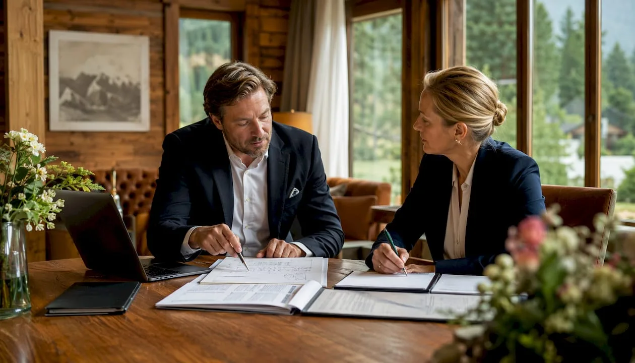 Zwei Hoteldirektoren tauschen sich über die optimale Preisgestaltung ihres Hauses aus.