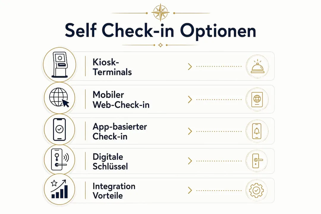 Die Infografik präsentiert die unterschiedlichen Möglichkeiten zum Self Check-in im Hotel.